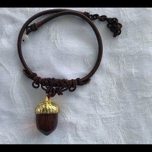 OOAK handmade necklace with glass acorn pendant. J0024